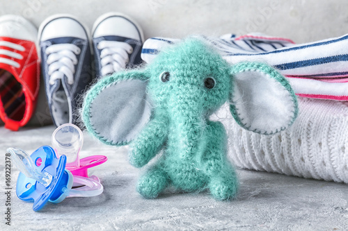 Knitted toy elephant, baby ...