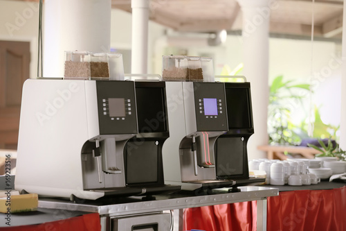 Modern coffee machine in cafe