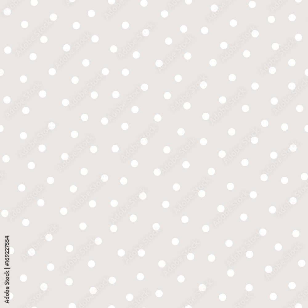 Polka dot seamless pattern, vector monochrome subtle texture in soft pastel colors, white & beige. Abstract repeat background with randomly scattered circles. Design for prints, textile, invitations