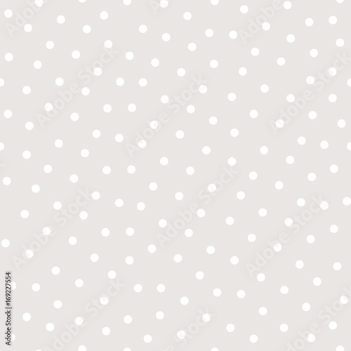 Polka dot seamless pattern, vector monochrome subtle texture in soft pastel colors, white & beige. Abstract repeat background with randomly scattered circles. Design for prints, textile, invitations