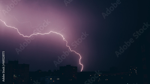 Gorgeous fantastic lightning above the city