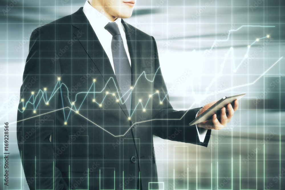 Man with forex smartphone multiexposure Man with forex smartphone multiexposure