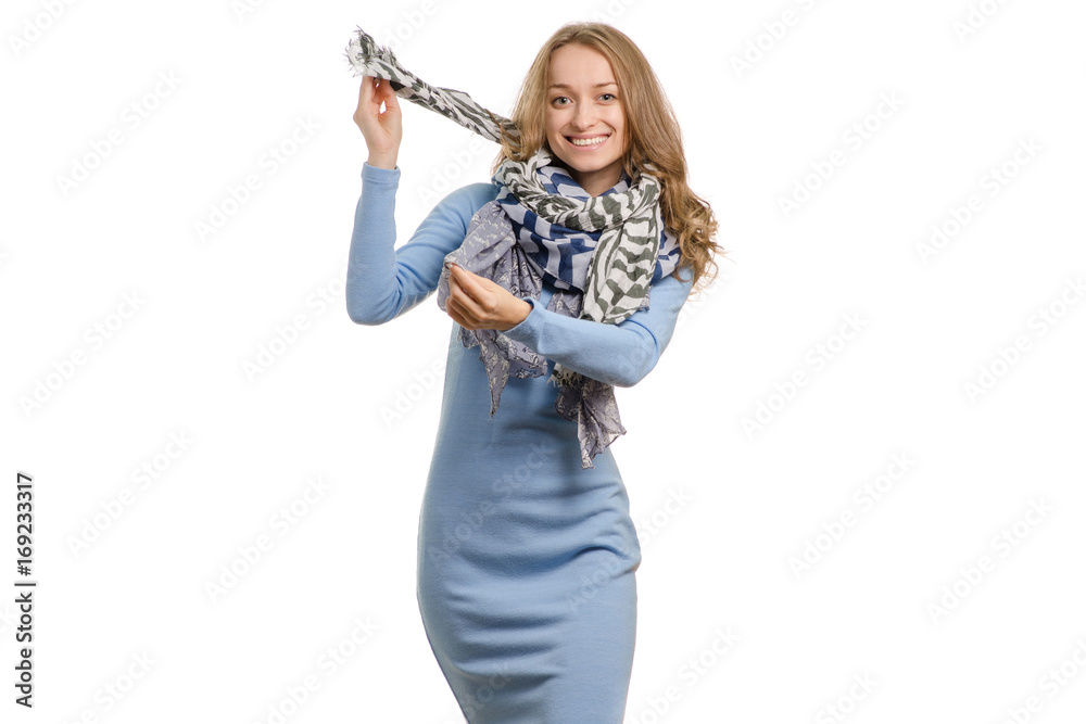 Young woman in autumn dress shawls Young woman in autumn dress shawls