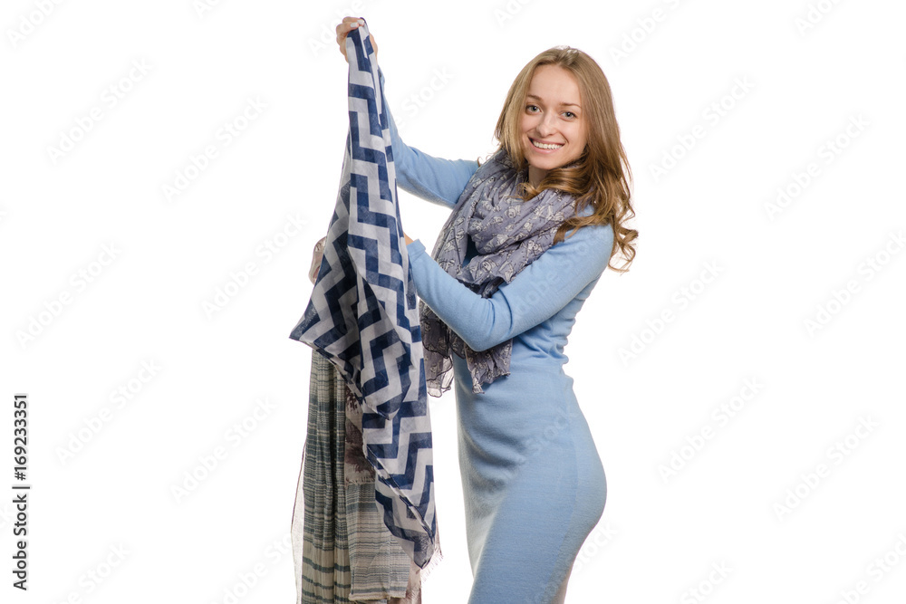 Young woman in autumn dress shawls 