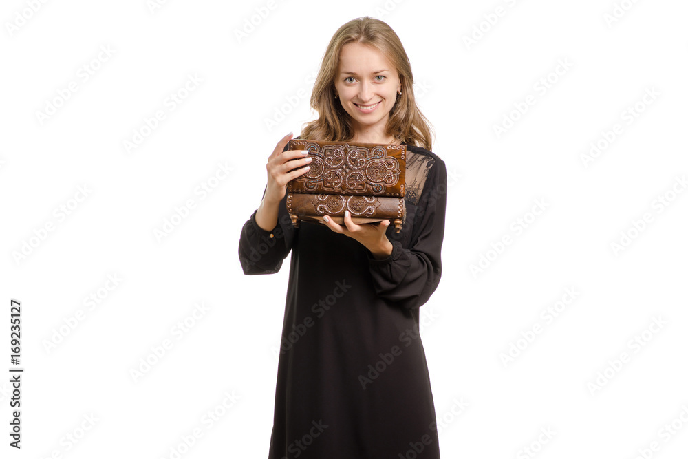 Girl in black dress with jewelry box Girl in black dress with jewelry box