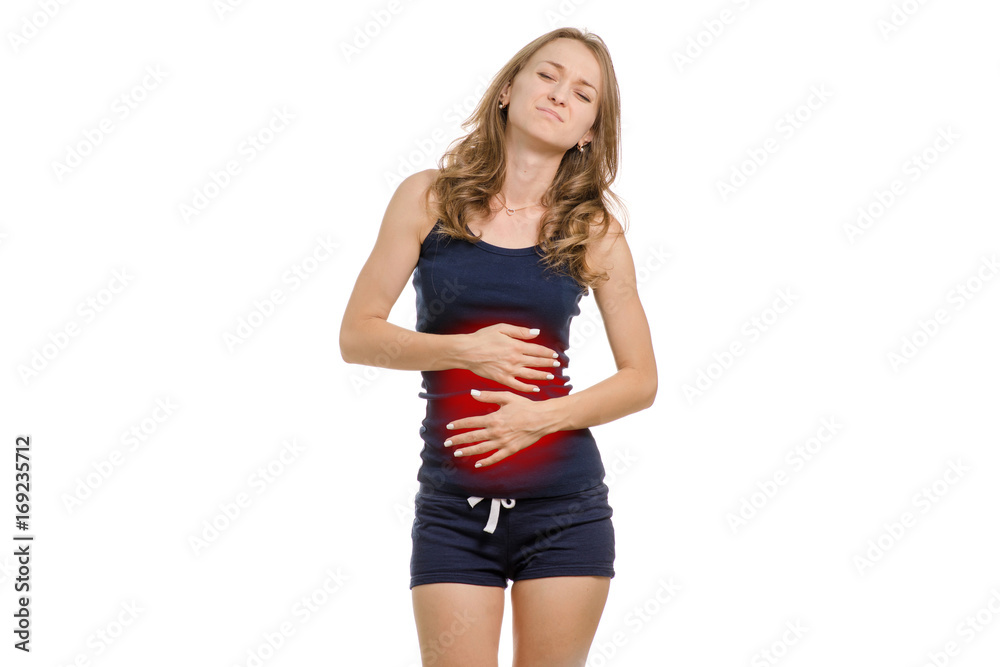 Young woman with abdominal pain Young woman with abdominal pain