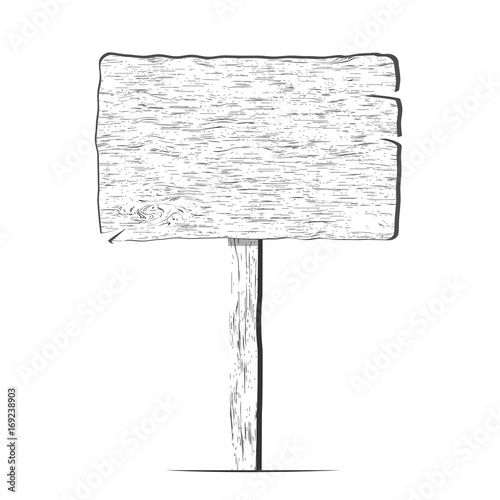 wooden signboard isolated on white background. pencil sketched . vector illustration 