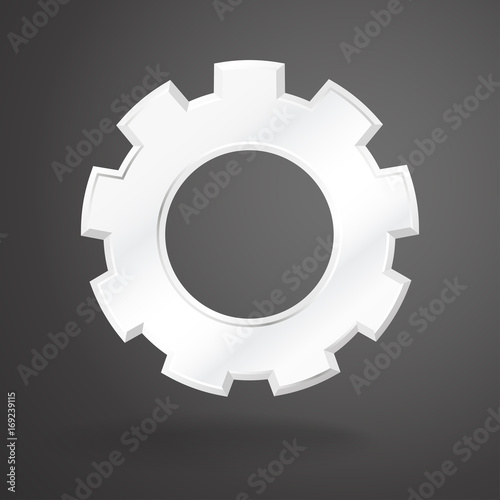 White gear realistic on grey background.