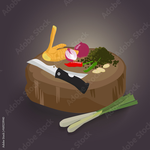 Spice herb healthy food on Chopping board white background.