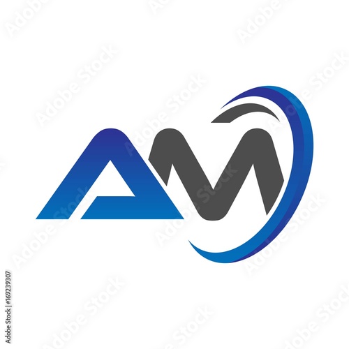 vector initial logo letters am with circle swoosh blue gray