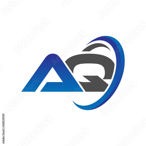 vector initial logo letters aq with circle swoosh blue gray