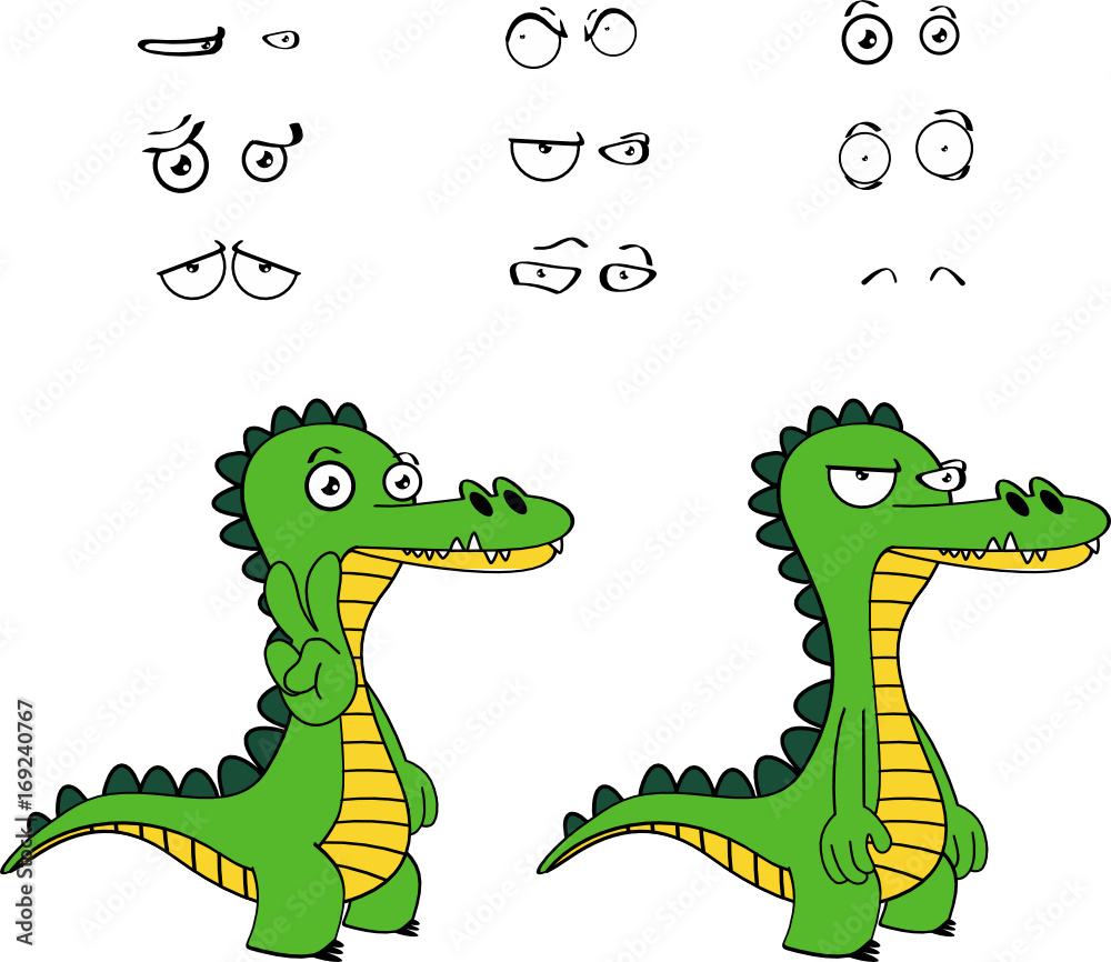 Fototapeta premium funny alligator cartoon expressions set in vector format