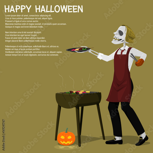 A ghost is grilling Barbecue on transparent background
