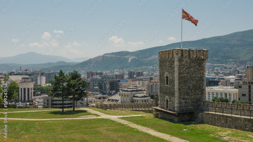 Fototapeta premium Skopje, Macedonia - 26 June, 2017: View of Skopje City from Kale fortress in the Old Town of the capital of Macedonia