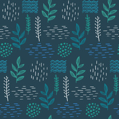 Fototapete Muster im skandinavischen Stil Nahtlose handgezeichnete Blumenmuster skandinavischen Designstil. Vektor-Illustration  © mejorana777