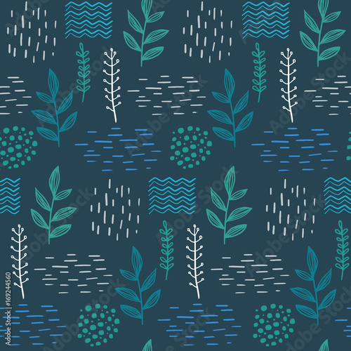 Floral seamless hand-drawn pattern scandinavian design style. Vector illustration