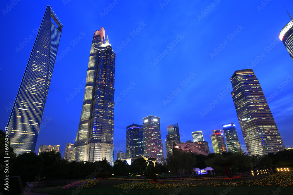 Night at lujiazui financial center in Shanghai, China
