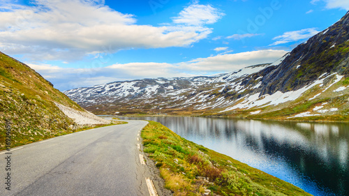 Road landscape in norwegian mountains photo