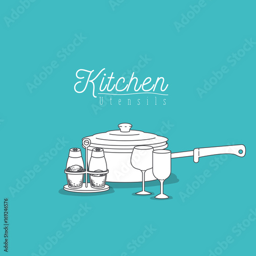 color background with set collection of silhouette kitchen utensils photo