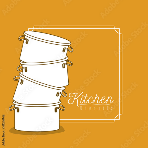 color background with frame vintage decorative and set silhouette stack of pots kitchen utensils photo