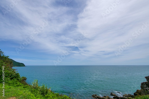 The mountains and sea scenery with blue sky