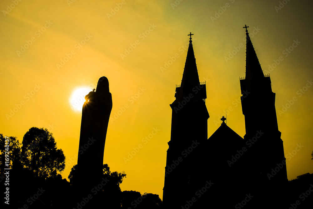 cathedral on the sunset in Hochiminh ,Vietnam. Southeast Asia.