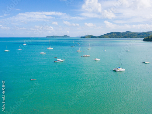 Aerial view or top view of tropical island with boat, Phuket island © Sunanta