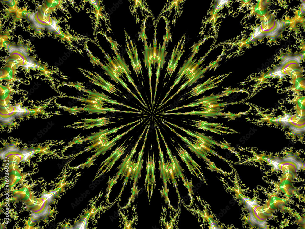 Fototapeta premium Glowing Kaleidoscope Pattern on Black Background