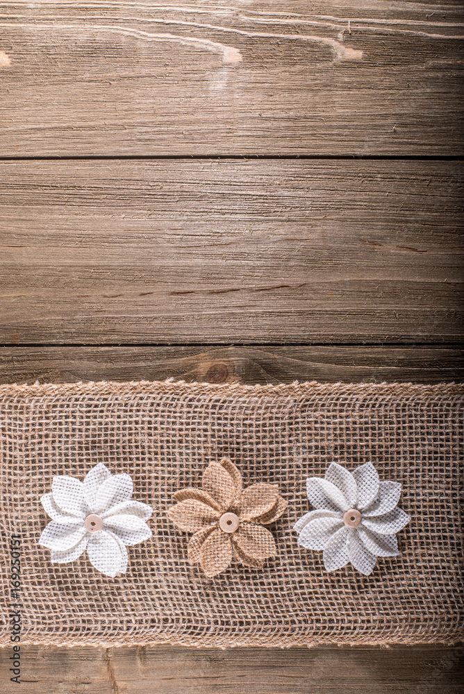 Three Burlap flowers on Burlap Three Burlap flowers on Burlap