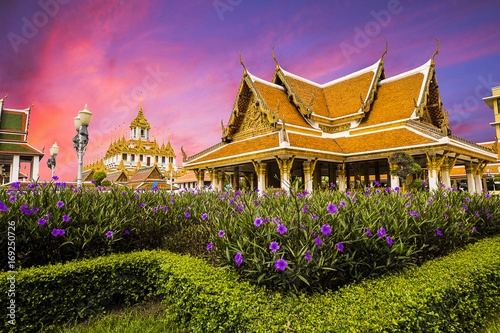 Famous Loha Prasat , Wat Ratchanatdaram ancient temple in Bangkok, Thailand in twilight sunset