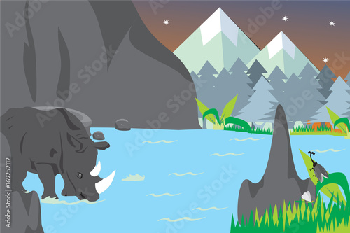 forest background with rhinoceros