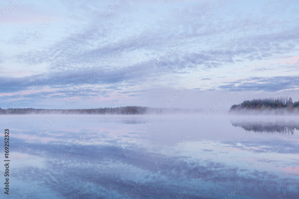 Calm foggy lake scape summer night Calm foggy lake scape summer night