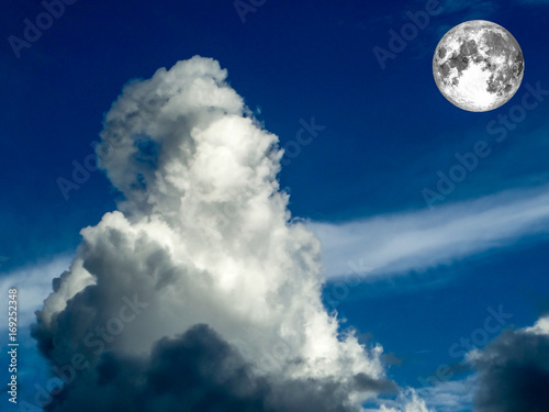 full moon in day and cloud look like old man handful