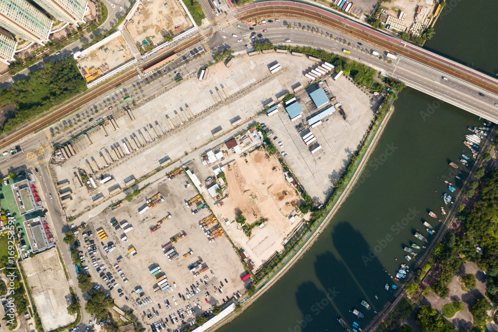 Fototapeta premium Top view of Hong Kong city