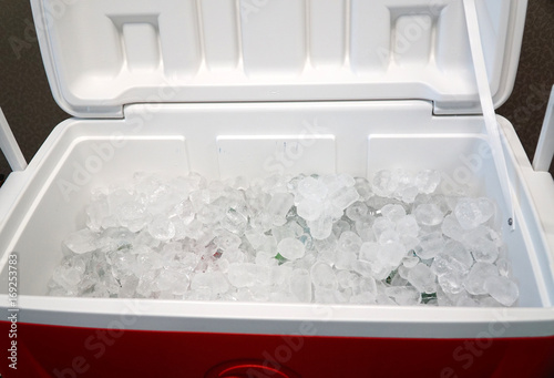 close up on ice inside cooler