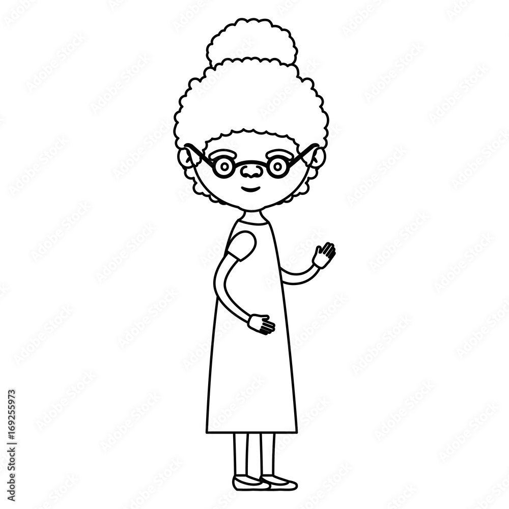 sketch silhouette of full body elderly woman in dress with curly collected hairstyle and glasses sketch silhouette of full body elderly woman in dress with curly collected hairstyle and glasses