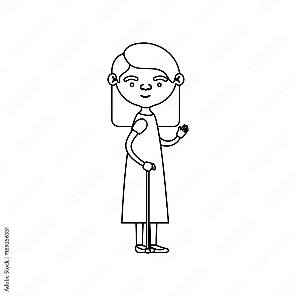 sketch silhouette of full body elderly woman in walking stick with dress and straight medium hairstyle sketch silhouette of full body elderly woman in walking stick with dress and straight medium hairstyle