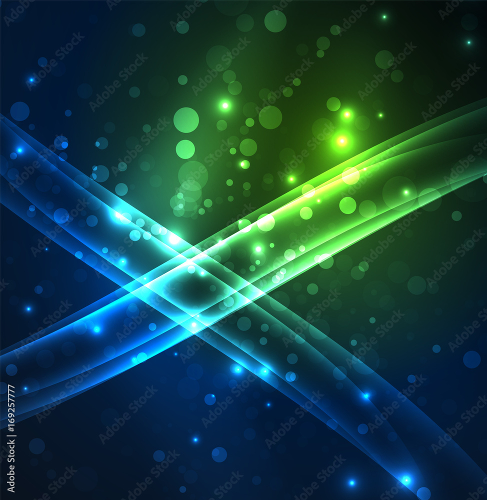 Energy lines, glowing waves in the dark, vector abstract background Energy lines, glowing waves in the dark, vector abstract background