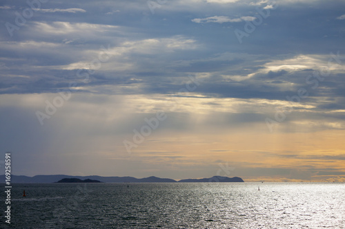 View of sunset with cloud and night sky over Pattaya beach. Nature landscape.