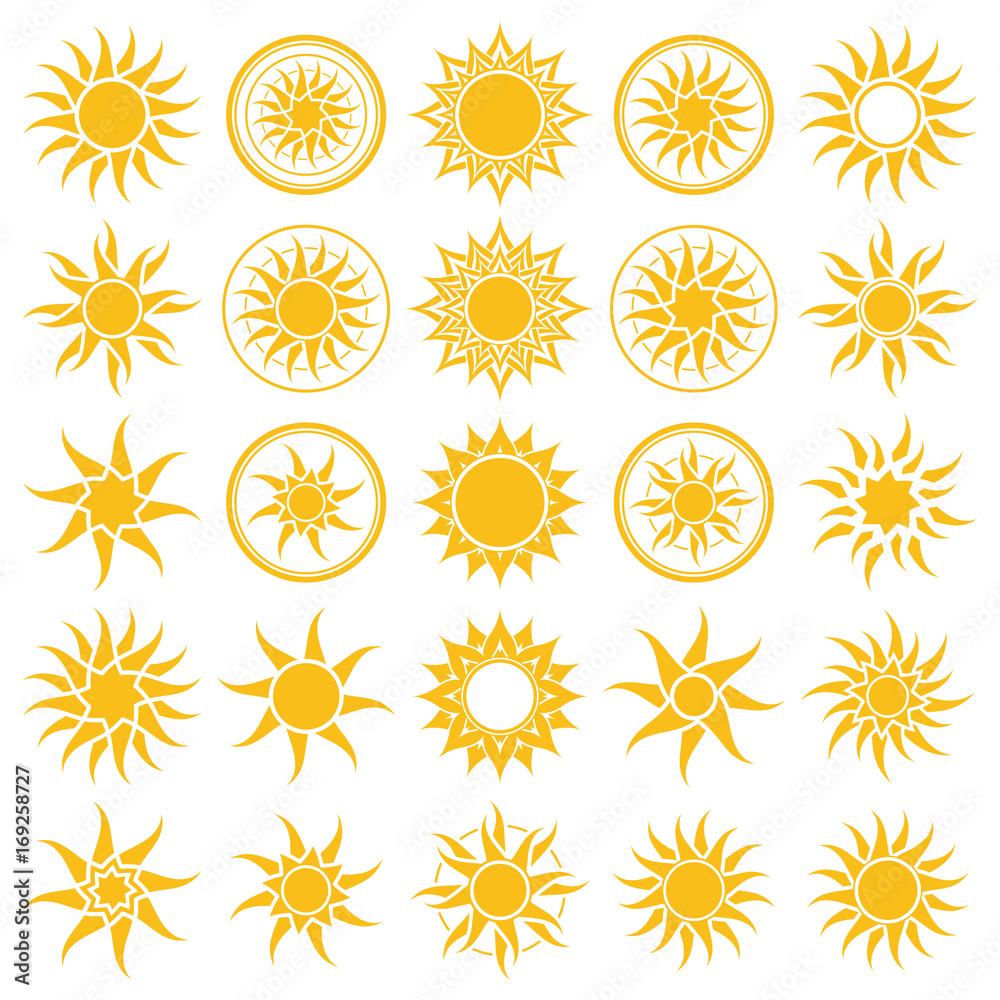 Set of abstract yellow sun icon. Set of abstract yellow sun icon.