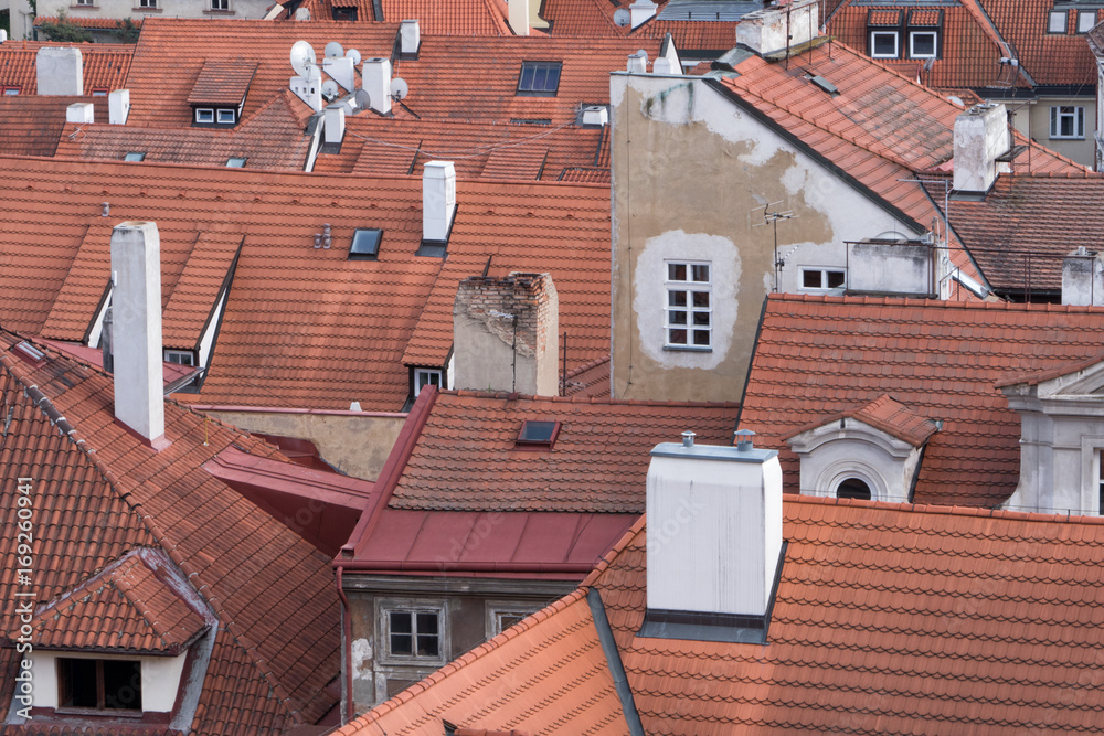 Common Red Tile Rooftops of Prague, Czech Republic