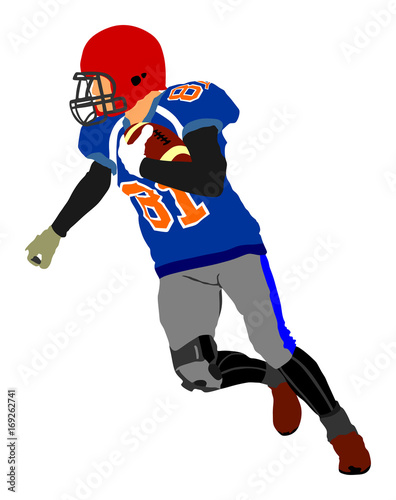 American football player in action, vector isolated on white background.