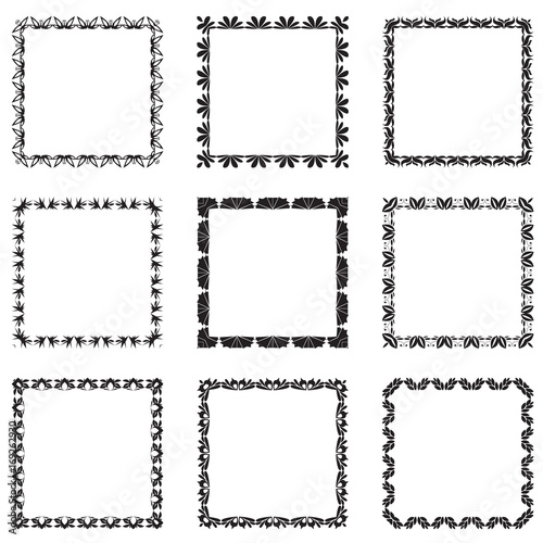 vector set of ornate black picture frames isolated on white