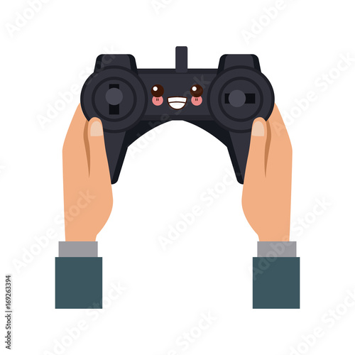 hands holding control remote advanced for drones vector illustration