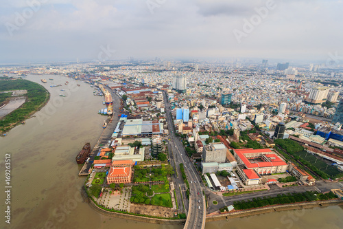 Panoramic view of Ho Chi Minh city (or Saigon) in sunset, Vietnam. Saigon is the biggest city and economic center in Vietnam with population around 10 million people.