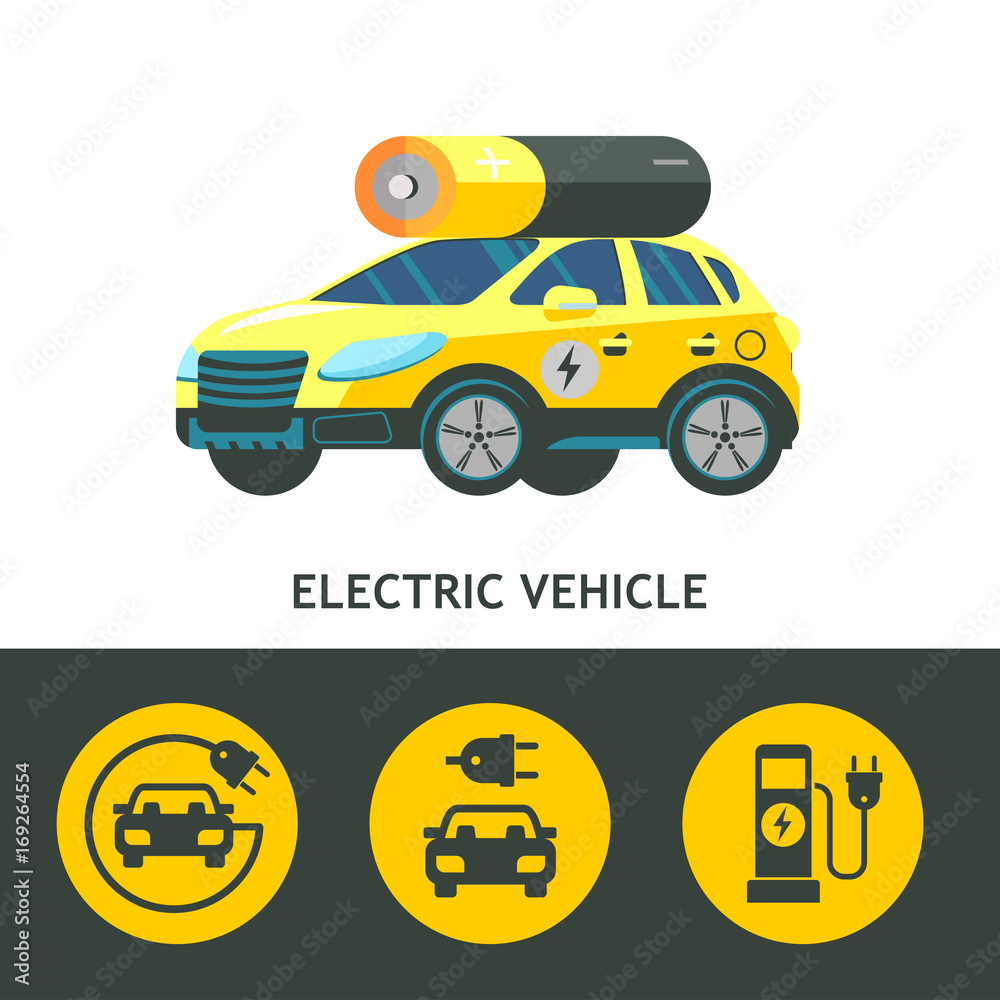 Naklejka premium Electric car.Vector illustration. Isolated on a white background. Set of vector icons.