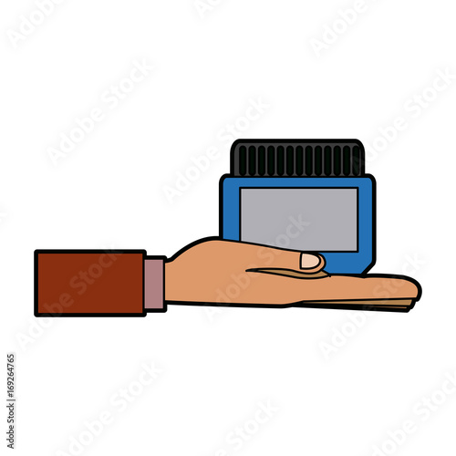 hand holding cream container cosmetic medicinal image vector illustration