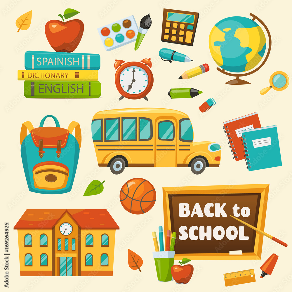 Back to School set, vector illustration, cartoon style Back to School set, vector illustration, cartoon style