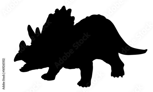 Triceratops vector silhouette illustration. A plant-eater. The largest of the horned dinosaurs. About 20 ft (6 m) long. Upper Cretaceous, about 70 million years ago. 