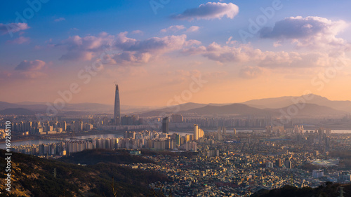 seoul city, skyline and skyscraper, south korea.